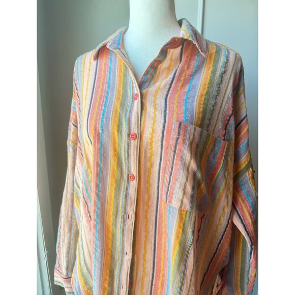 Pilcro By Anthropologie Oversized Vibrant horizontal line shirt Size S/M - Picture 3 of 10